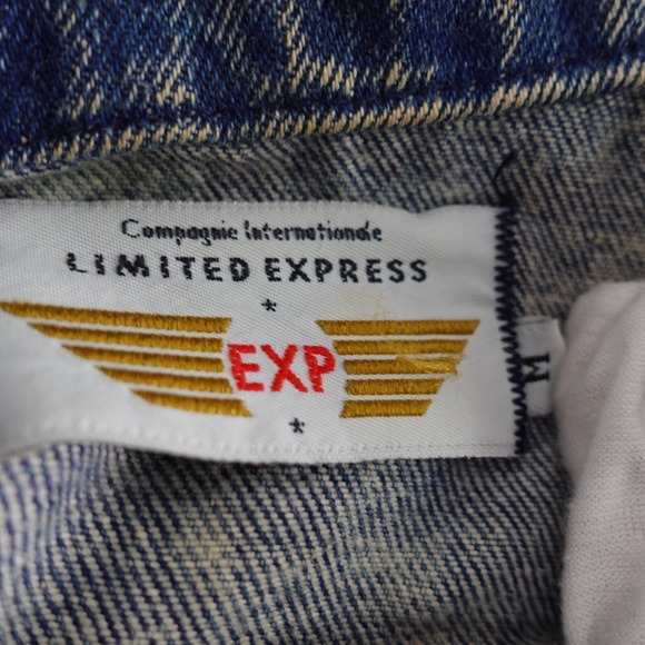 VINTAGE COMPAGNIE EXP EXPRESS Jacket Medium Blue Oversized Denim Jean Acid Wash - Picture 4 of 16